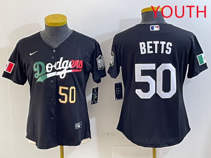 Youth Los Angeles Dodgers 50 Betts Black Mexico Game 2025 Nike MLB Jersey style 9